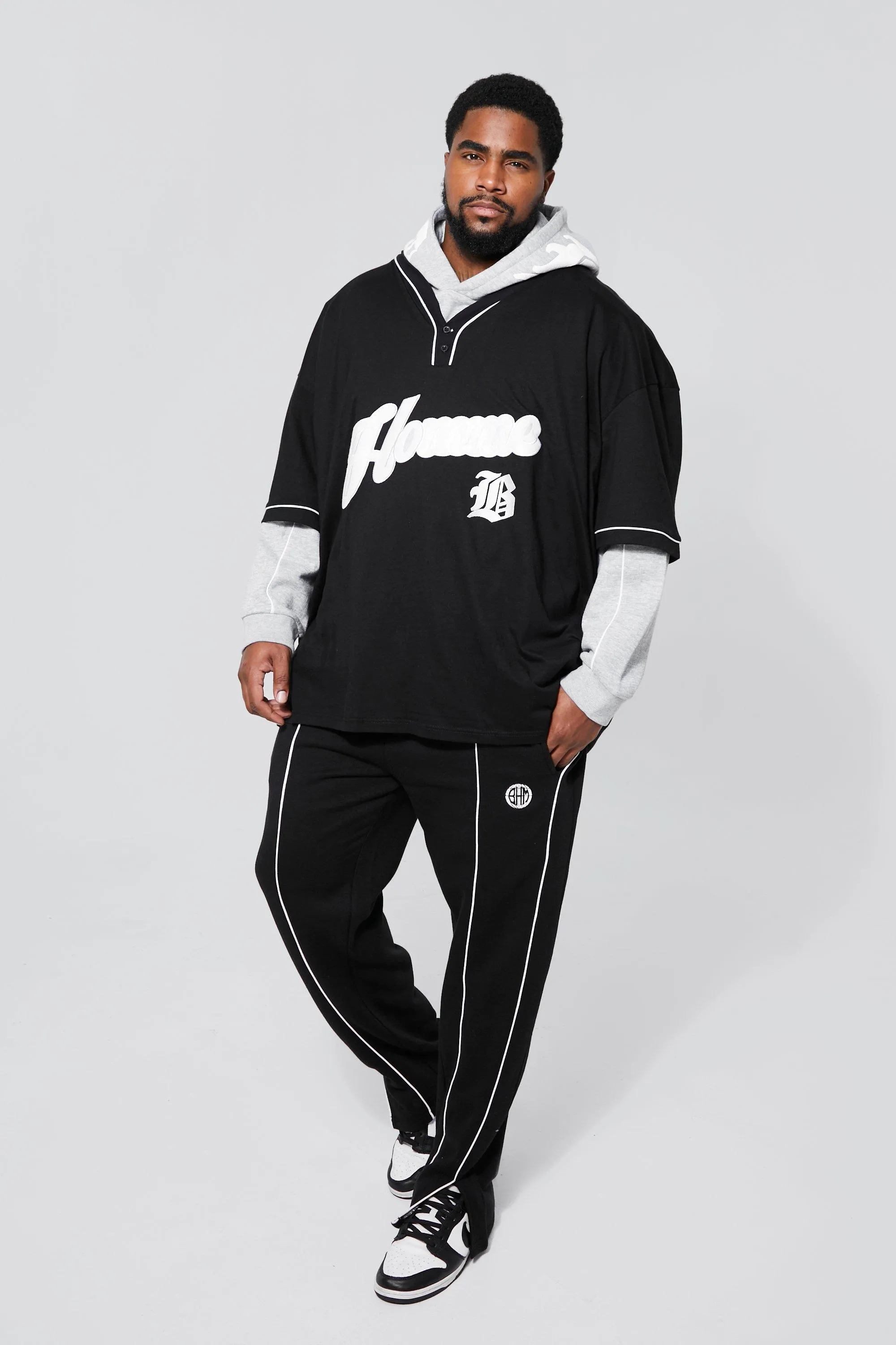 Plus Oversized Faux Layer Baseball Tracksuit | boohooMAN UK