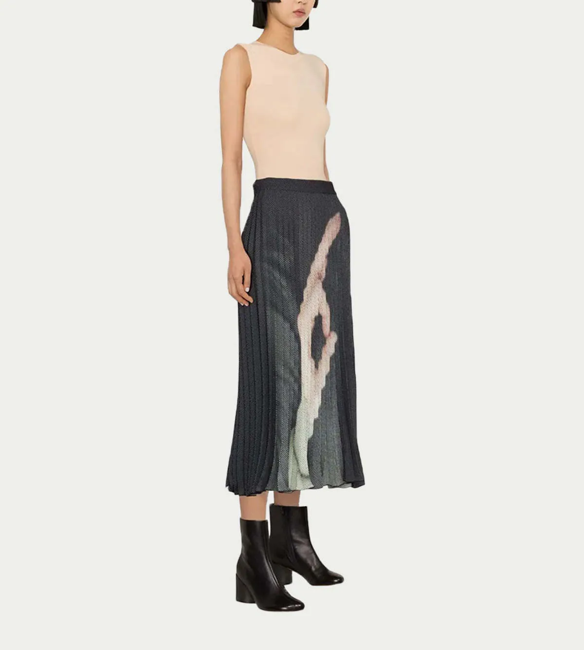 Printed Hand Pleated Skirt