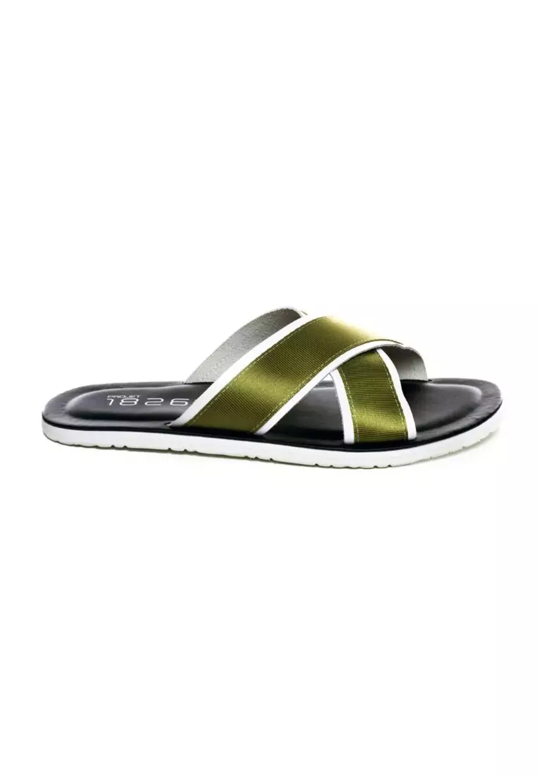 Projet1826 BEVIS CROSS STRAP LEATHER SLIPPER GREEN