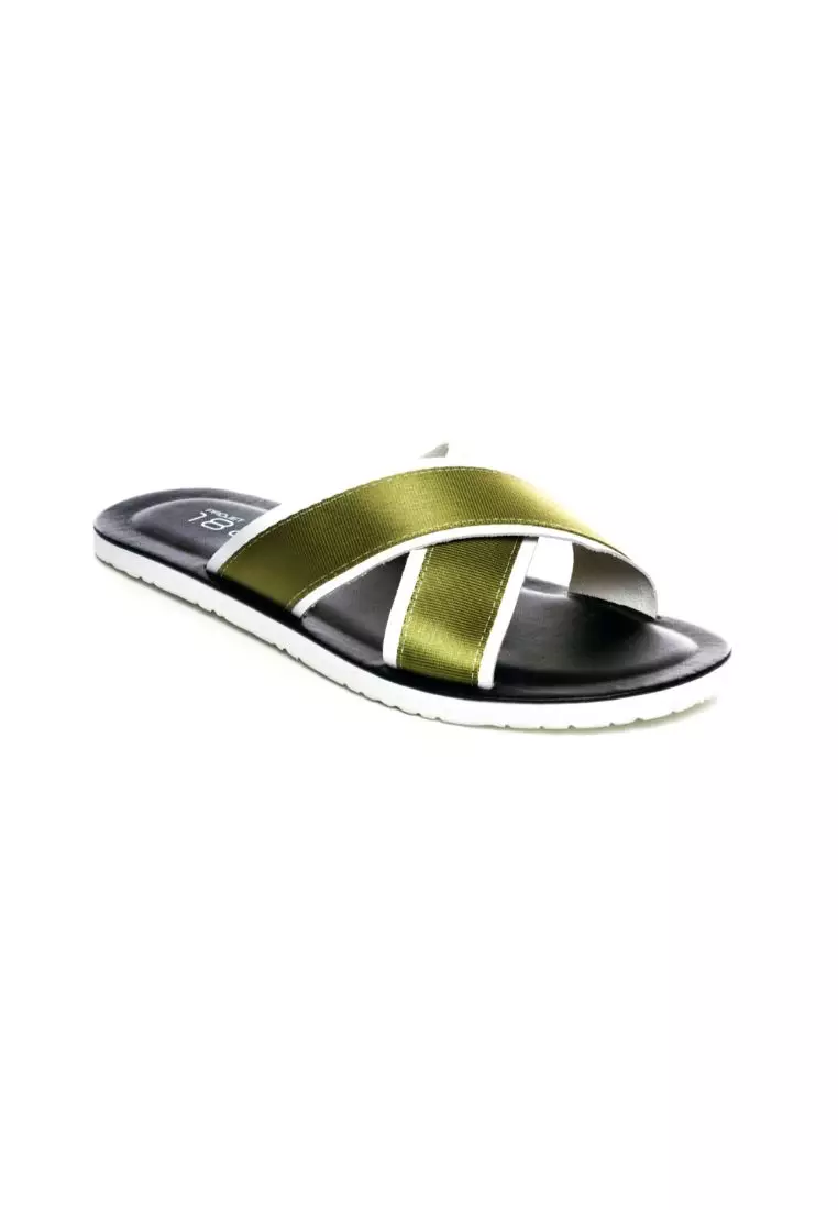 Projet1826 BEVIS CROSS STRAP LEATHER SLIPPER GREEN