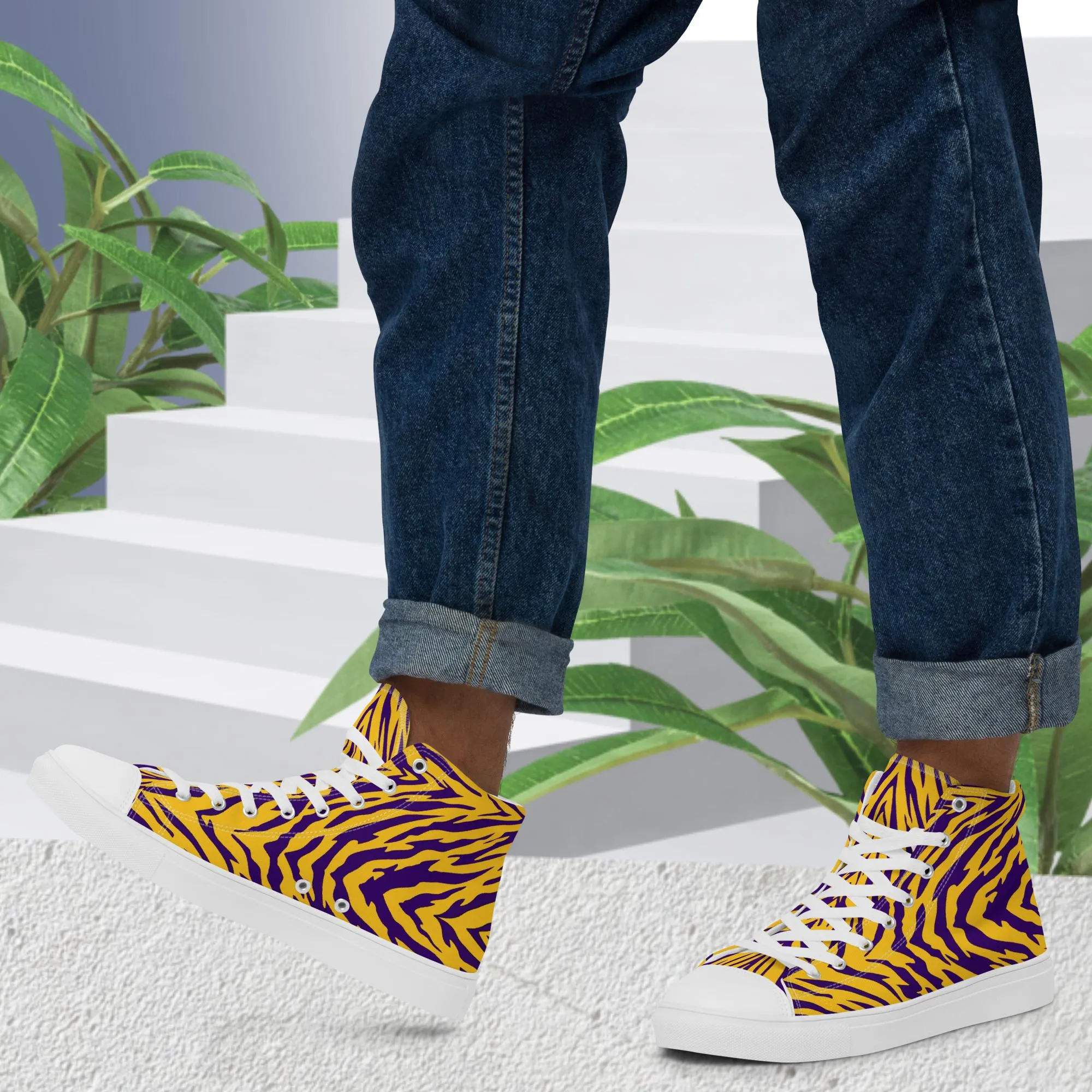 Purple and Gold Men’s High Top Canvas Shoes