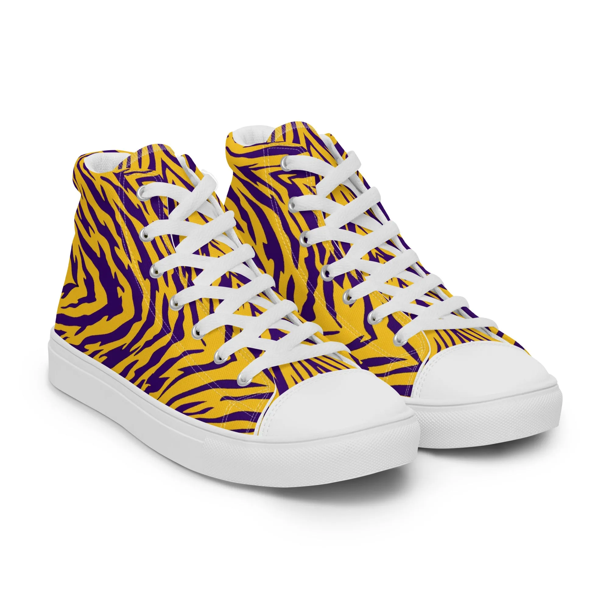 Purple and Gold Men’s High Top Canvas Shoes