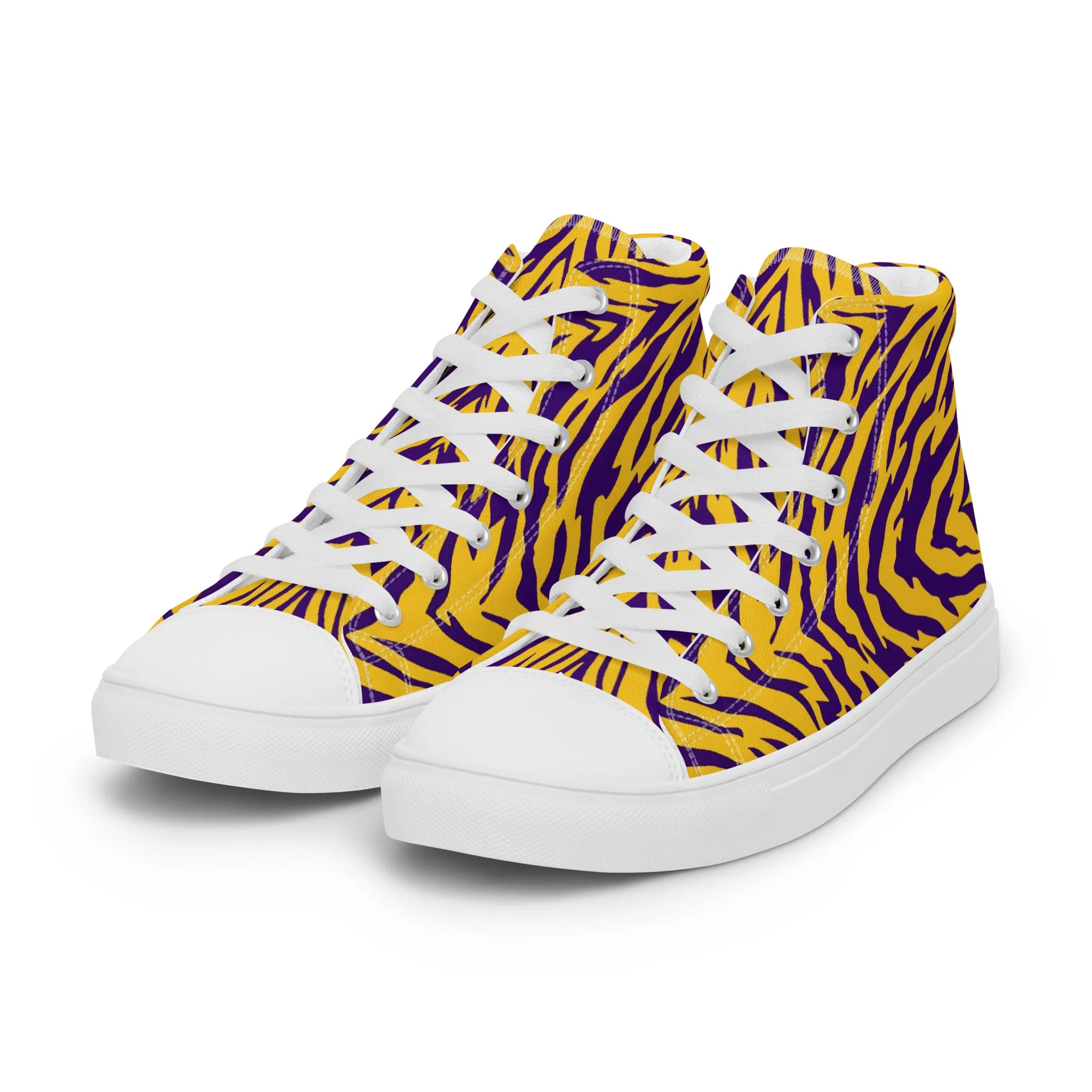 Purple and Gold Men’s High Top Canvas Shoes