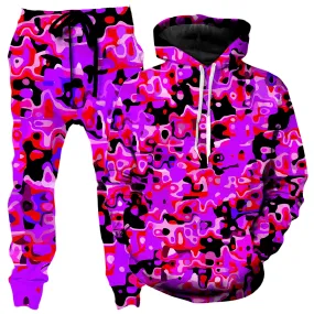 Purple Red and Black Rave Camo Melt Hoodie and Joggers Combo