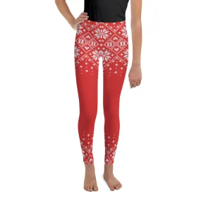 Red Knitted Print Christmas Youth Leggings