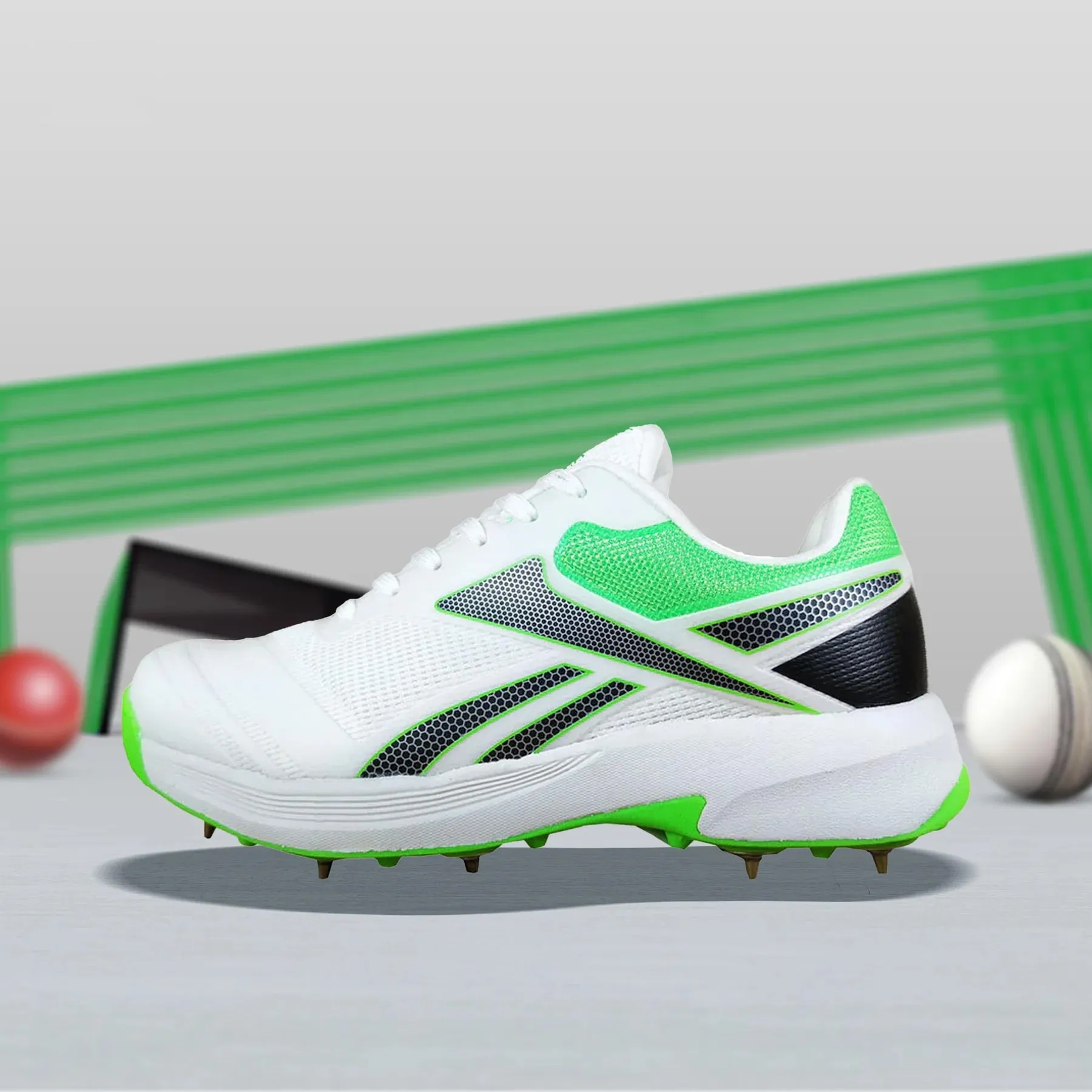 Reebok All Round Kaiser Cricket Spike Shoes (White/Black/Lime-R)  DOD