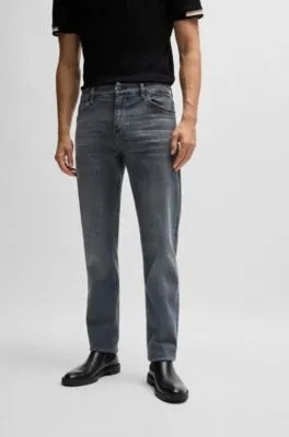 Regular-fit jeans in gray Italian soft-touch denim