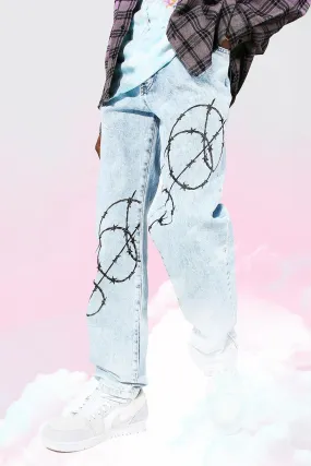 Relaxed Fit Barbed Wire Print Jeans