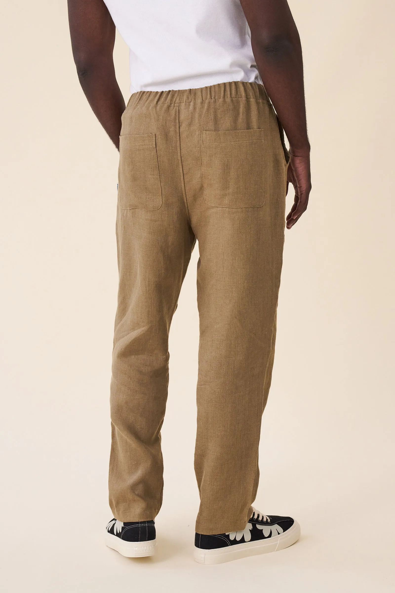 RELAXED WIDE LEG LINEN TROUSERS - ARMY GREEN