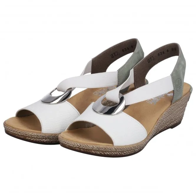 Rieker  Womens 624H6-80 Kaukasus White/Green Wedge Heeled Sandals