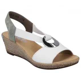 Rieker  Womens 624H6-80 Kaukasus White/Green Wedge Heeled Sandals