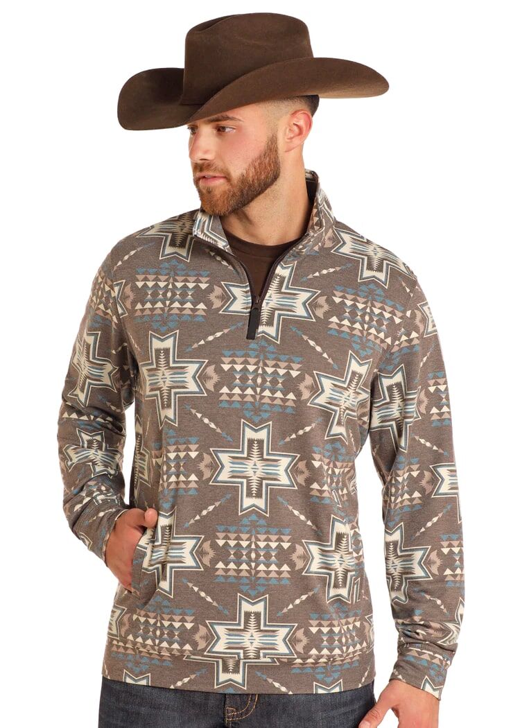 Rock & Roll Denim Men's Aztec Performance Pullover in Brown