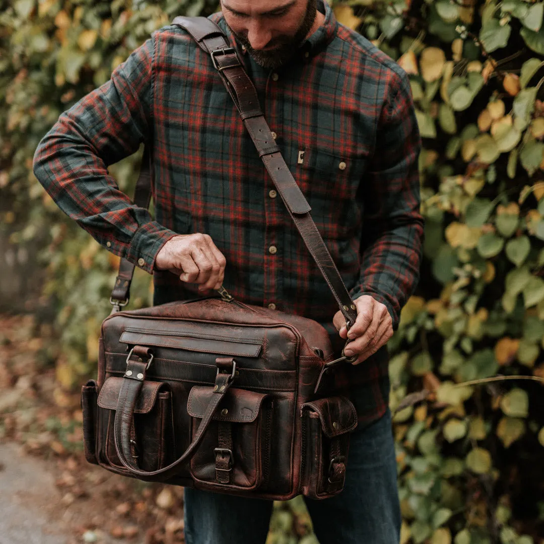 Roosevelt Buffalo Leather Pilot Bag - Large | Dark Oak