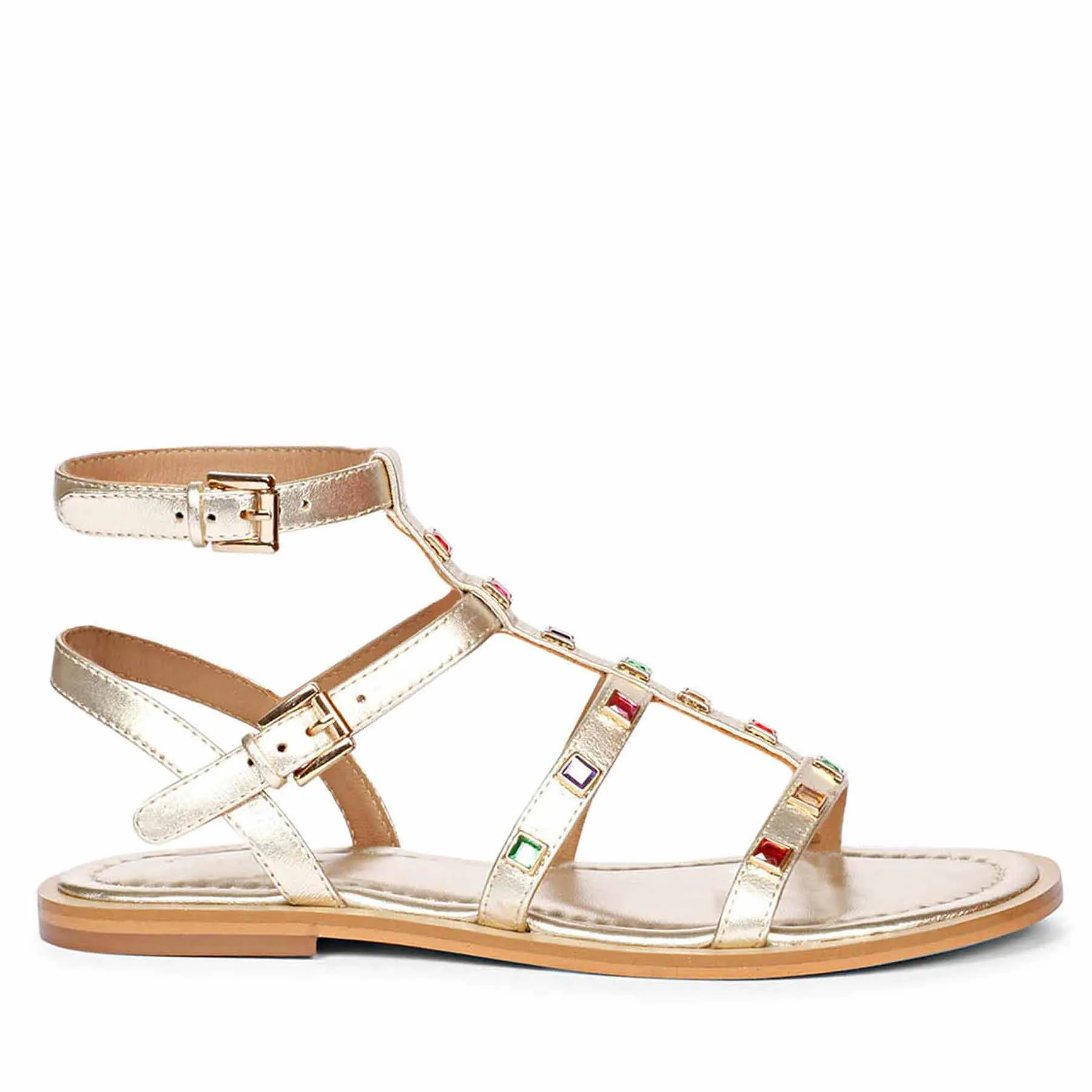 Saint Melina Multi Stone Studded Platin Leather Sandals