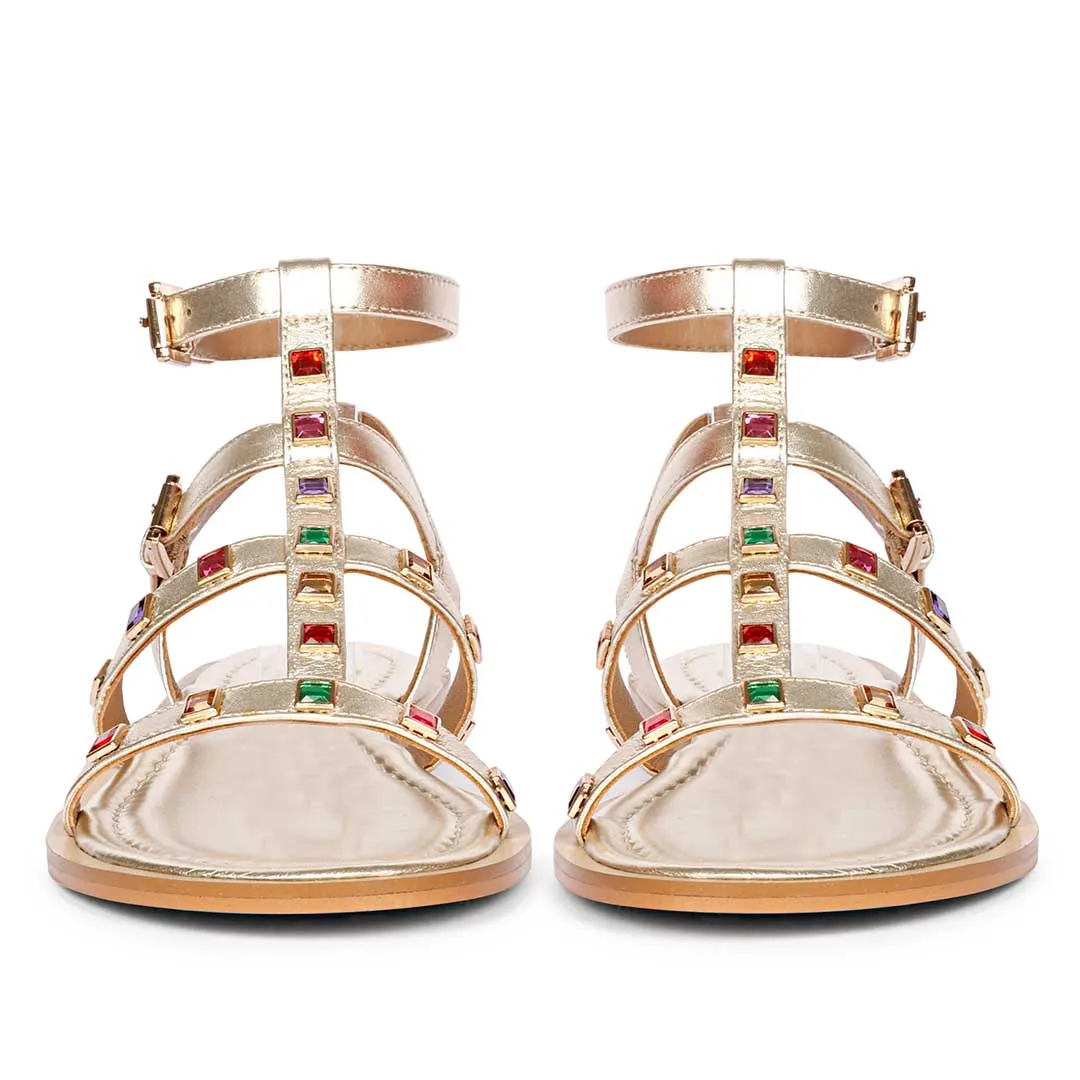 Saint Melina Multi Stone Studded Platin Leather Sandals