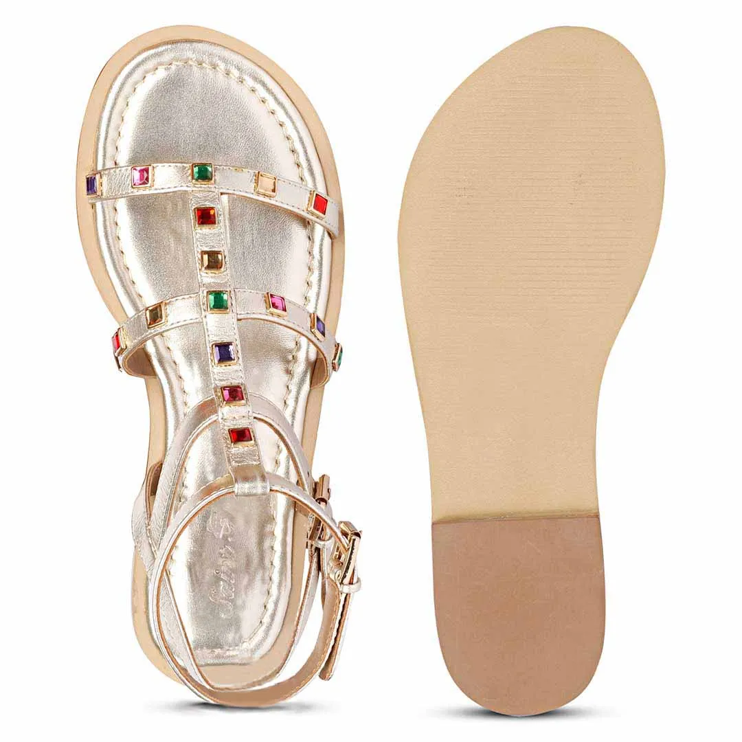 Saint Melina Multi Stone Studded Platin Leather Sandals