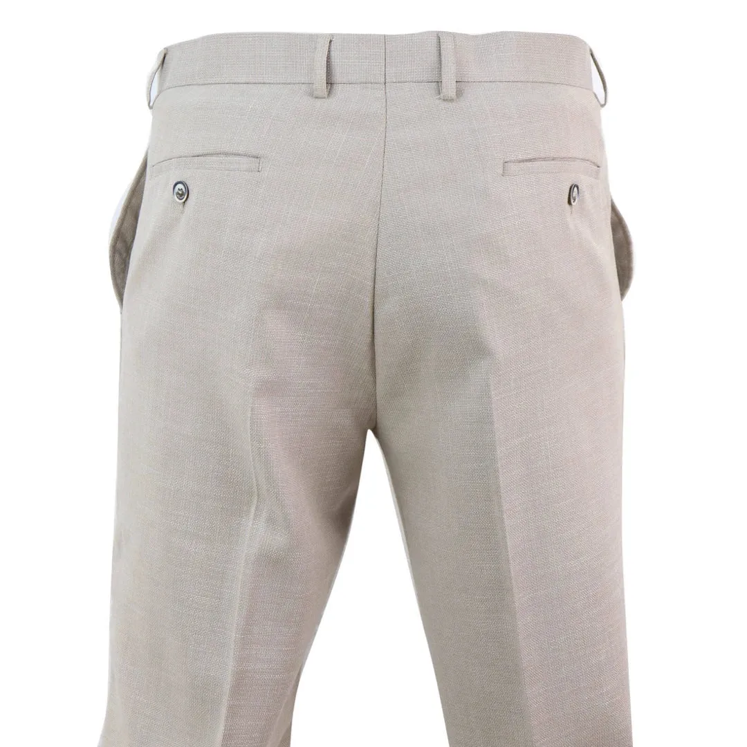 Sandon - Men's Cream Crosshatch Pattern Trousers