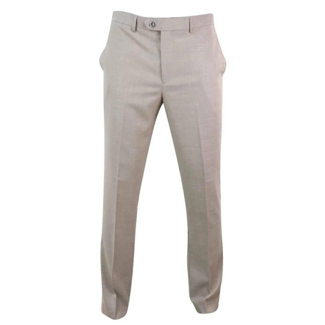 Sandon - Men's Cream Crosshatch Pattern Trousers