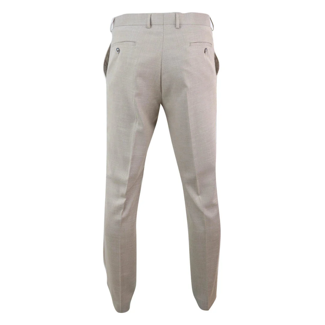 Sandon - Men's Cream Crosshatch Pattern Trousers