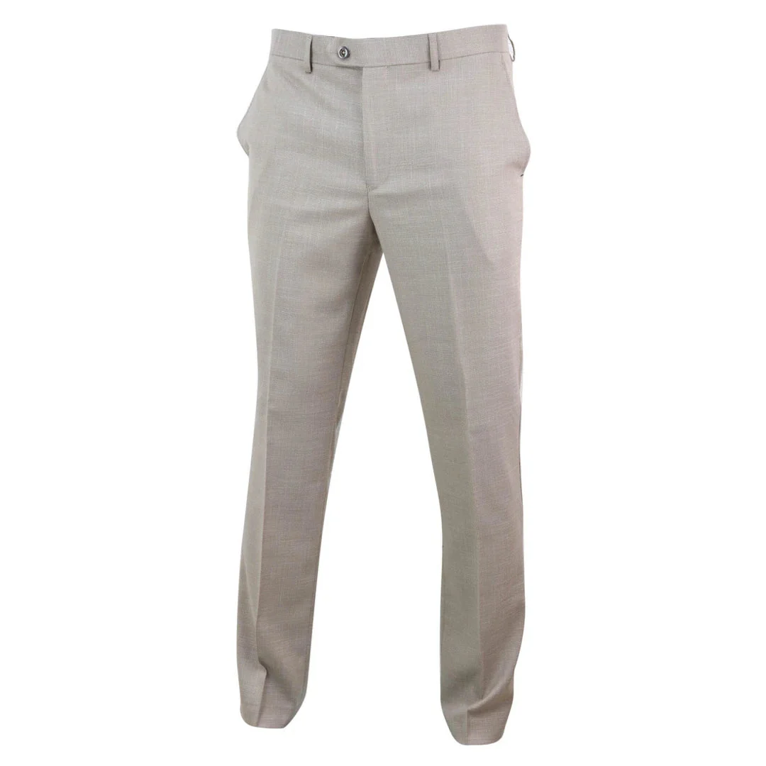 Sandon - Men's Cream Crosshatch Pattern Trousers