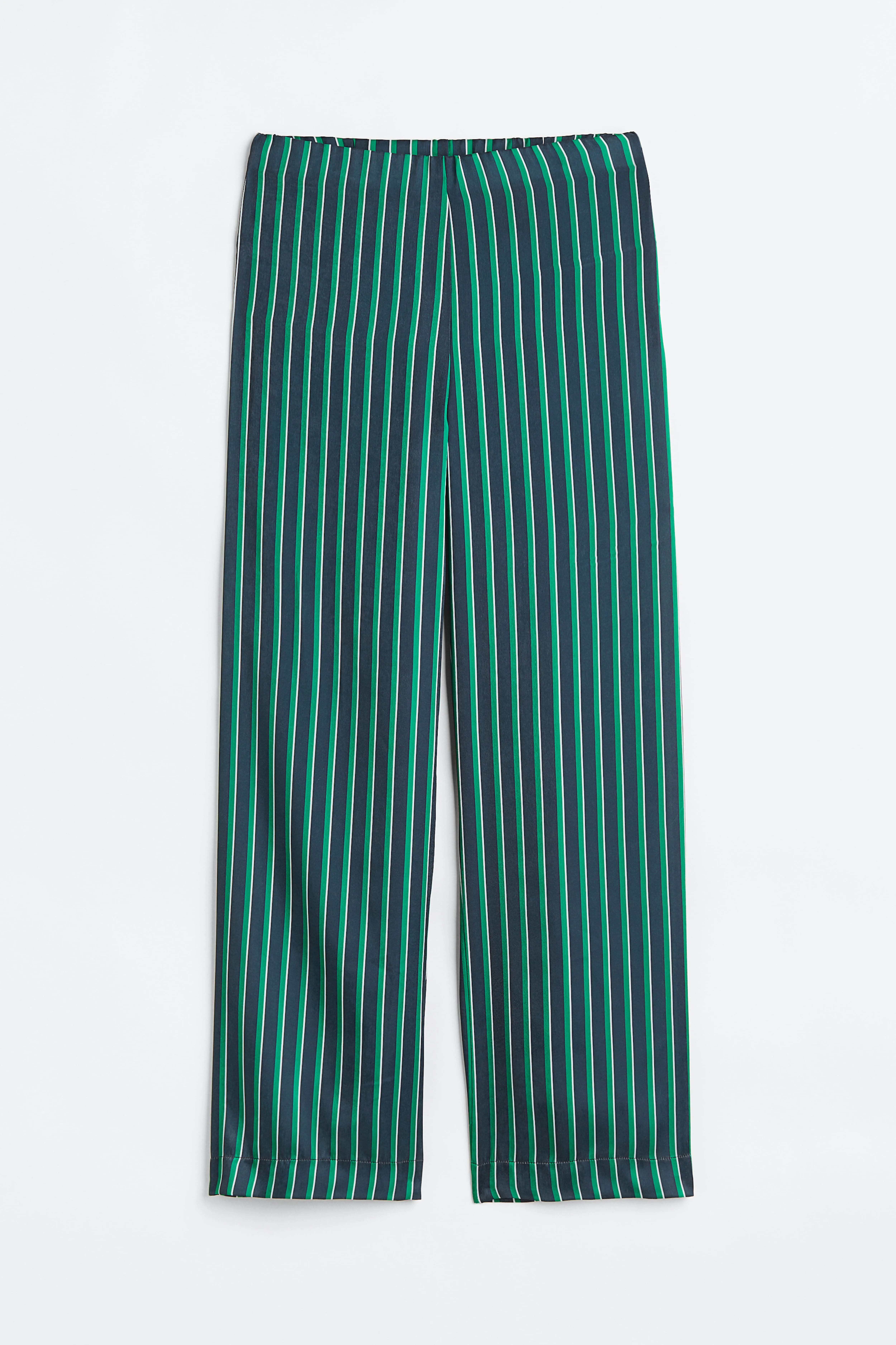 Satin trousers - High waist - Long - Green/Striped - Ladies | H&M GB