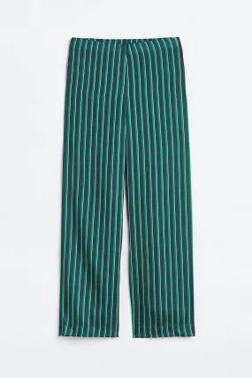 Satin trousers - High waist - Long - Green/Striped - Ladies | H&M GB