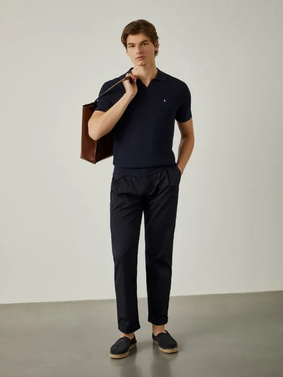 Short-sleeved polo in structured mesh