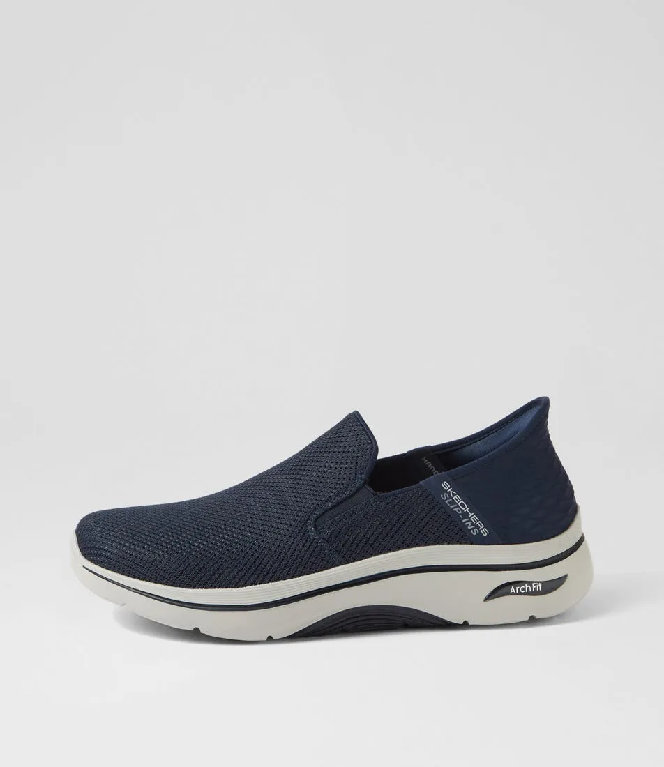 SKECHERS Go Walk Arch Fit 2 Hands Free Navy Knit Sneakers