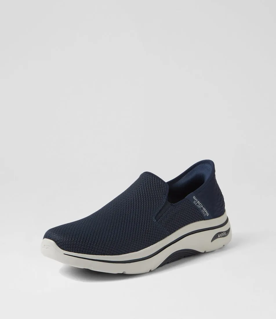 SKECHERS Go Walk Arch Fit 2 Hands Free Navy Knit Sneakers