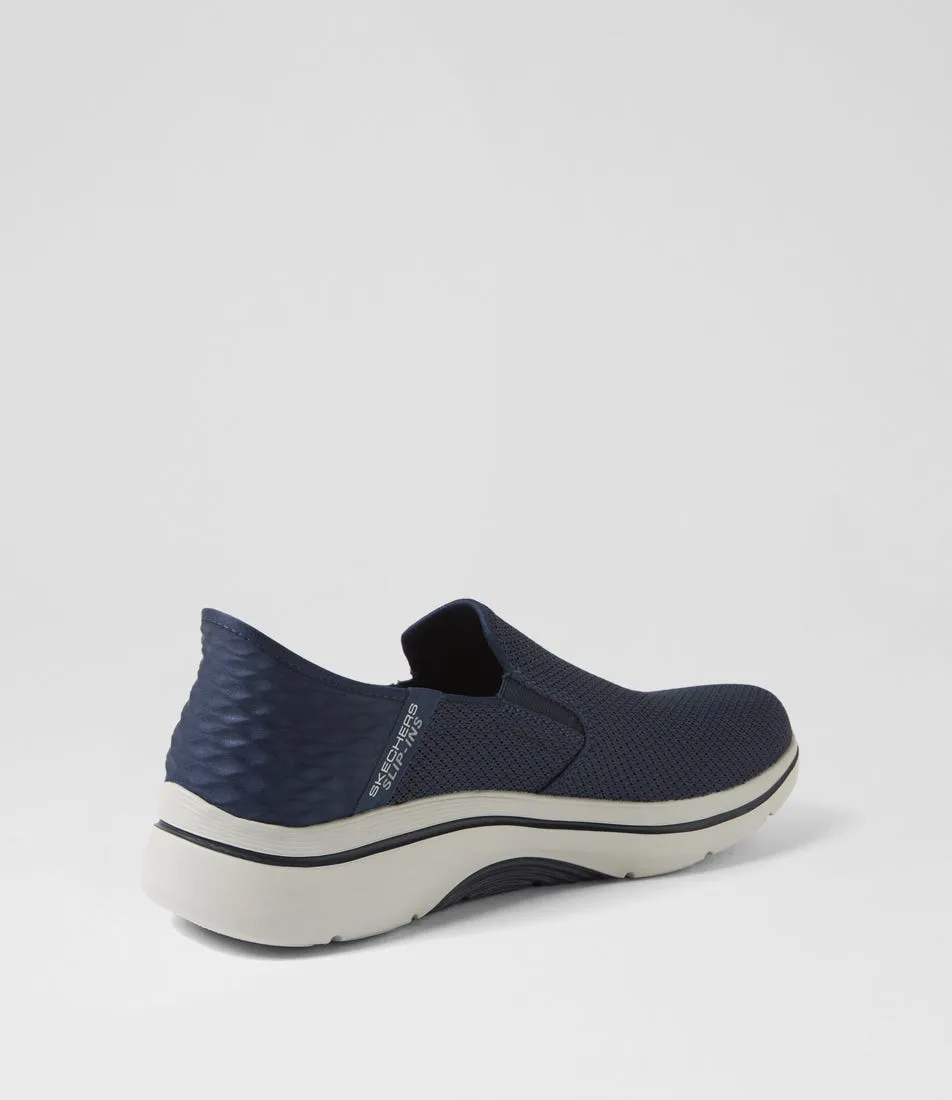 SKECHERS Go Walk Arch Fit 2 Hands Free Navy Knit Sneakers