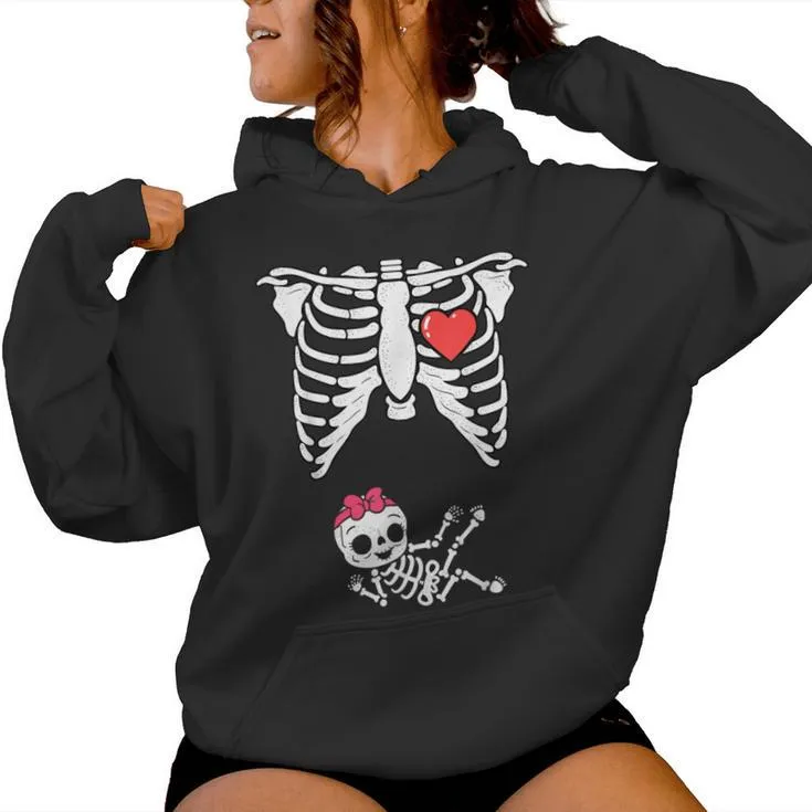 Skeleton Pregnancy Announcement Xray Girl Halloween Women Hoodie