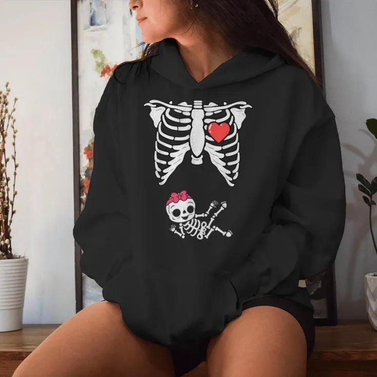 Skeleton Pregnancy Announcement Xray Girl Halloween Women Hoodie