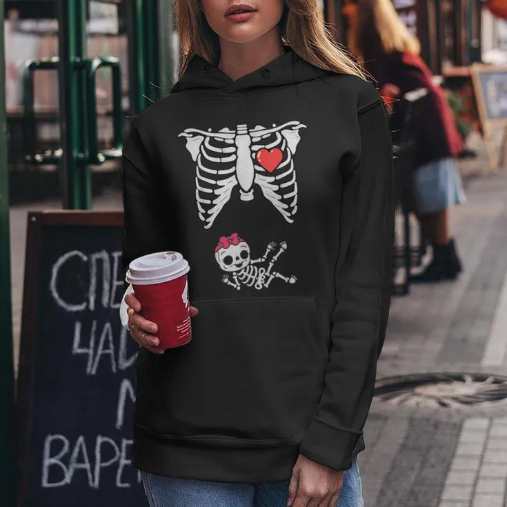 Skeleton Pregnancy Announcement Xray Girl Halloween Women Hoodie