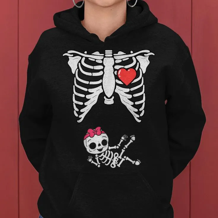 Skeleton Pregnancy Announcement Xray Girl Halloween Women Hoodie