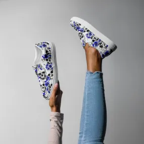 Skulls and Blue Blossoms Women’s Slip-on Canvas Shoes