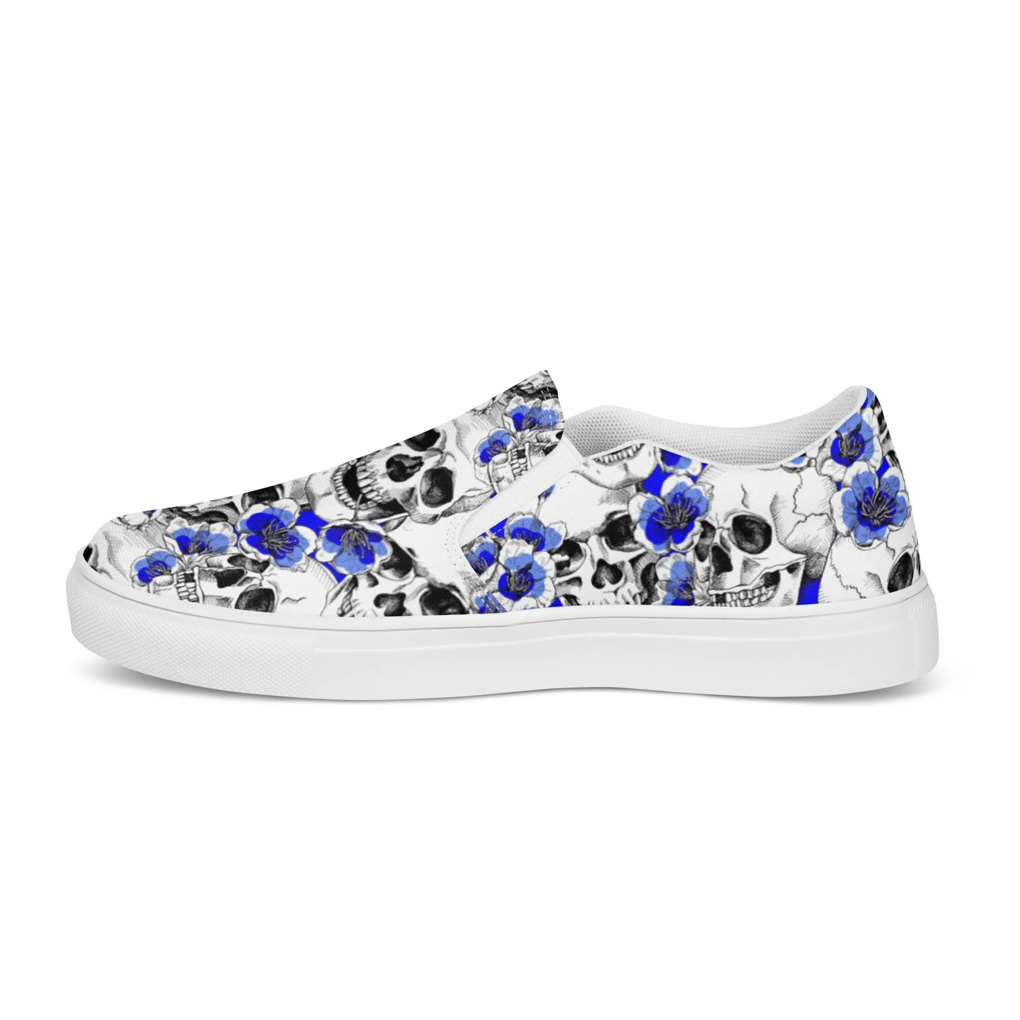 Skulls and Blue Blossoms Women’s Slip-on Canvas Shoes