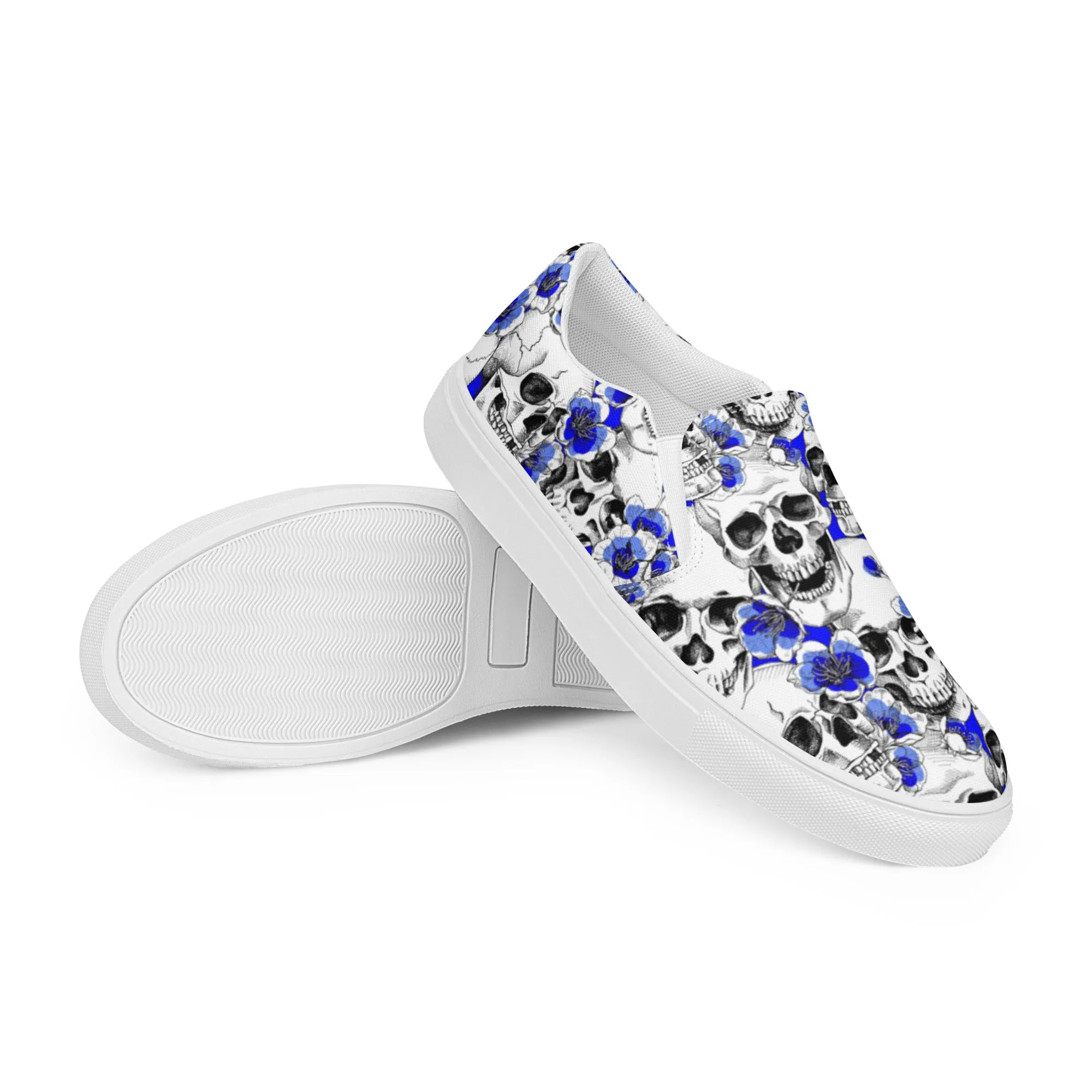 Skulls and Blue Blossoms Women’s Slip-on Canvas Shoes