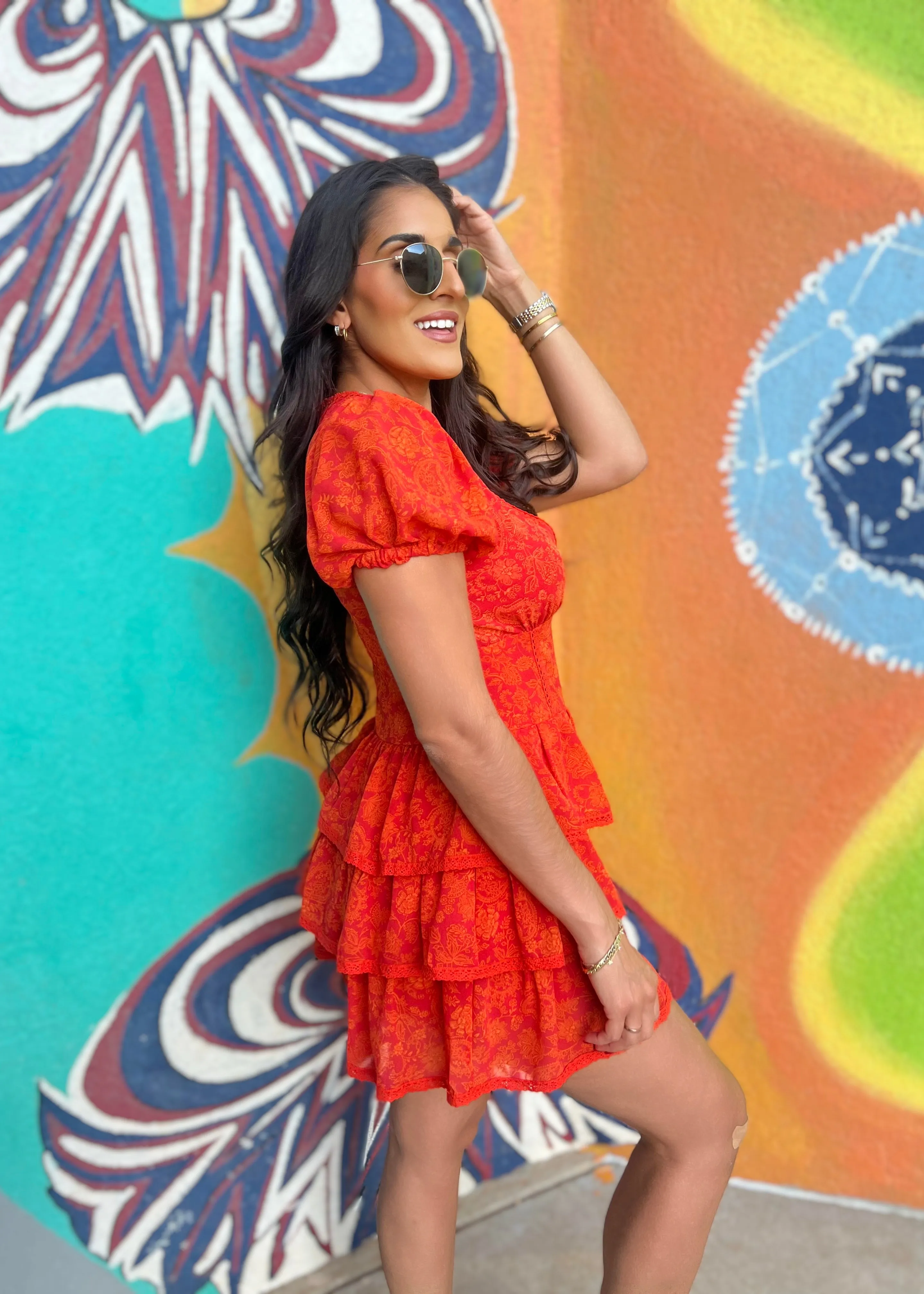 Smiling Bright Paisley Print Tiered Romper Dress