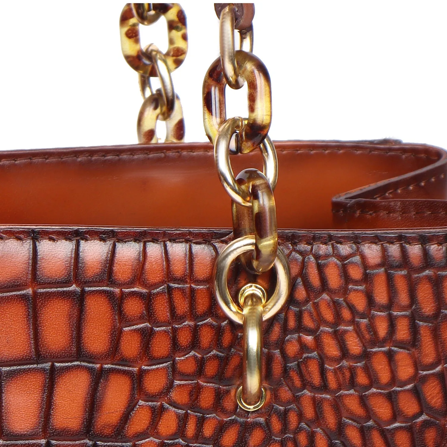 Smokey Tan Deep Cut Croco Leather Button Closure Hand Bag for Ladies by Brune & Bareskin