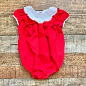 Sophie & Lucas Red Bow Scalloped Collar Romper- Size 18M