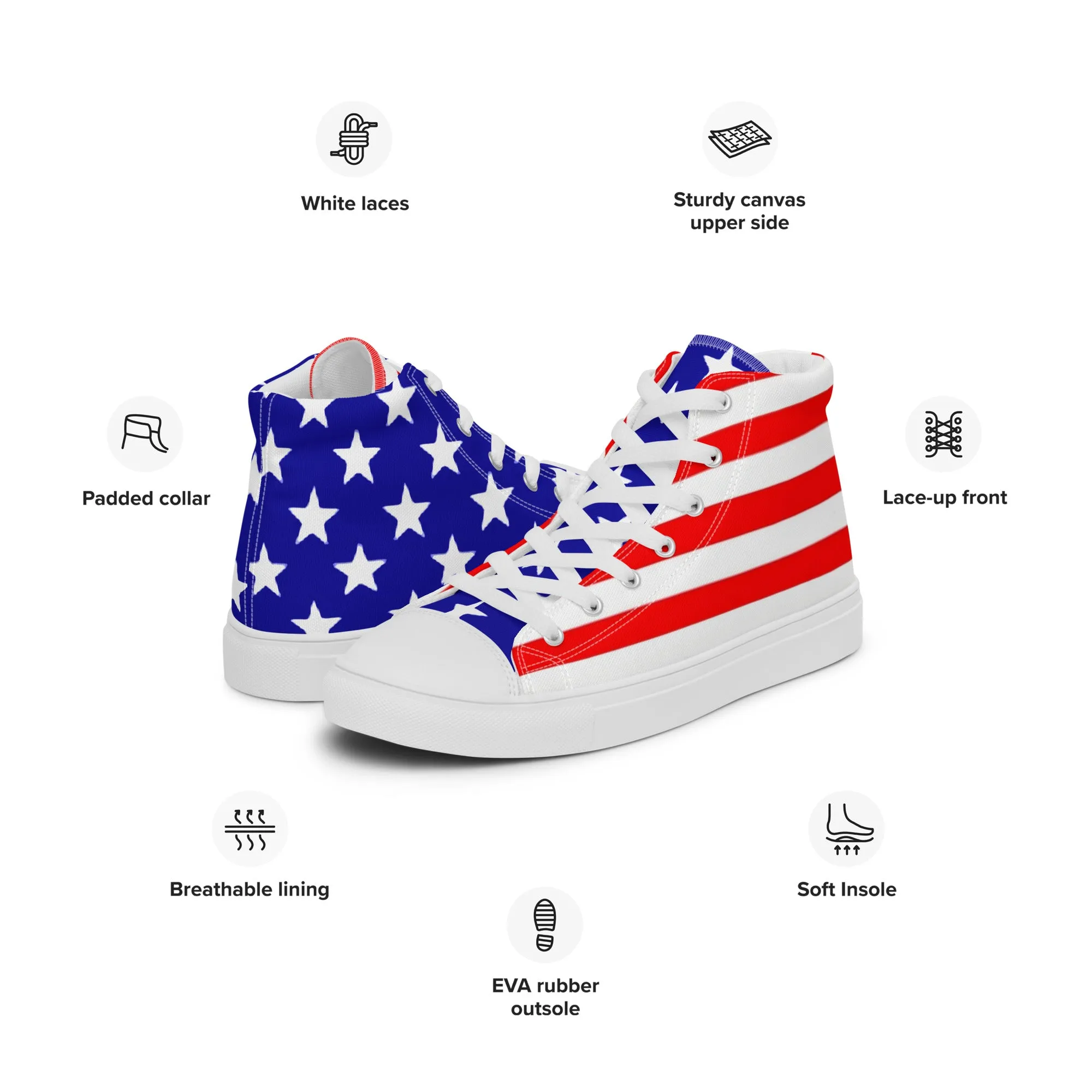 Stars and Stripes Men’s High Top Canvas Shoes