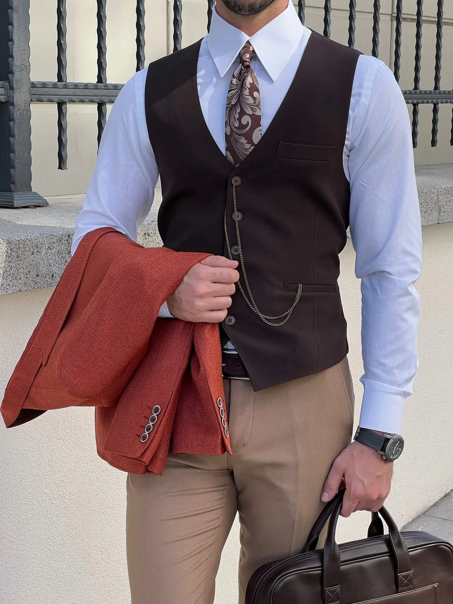 Stefano Slim Fit Woolen Brown Men's Vest