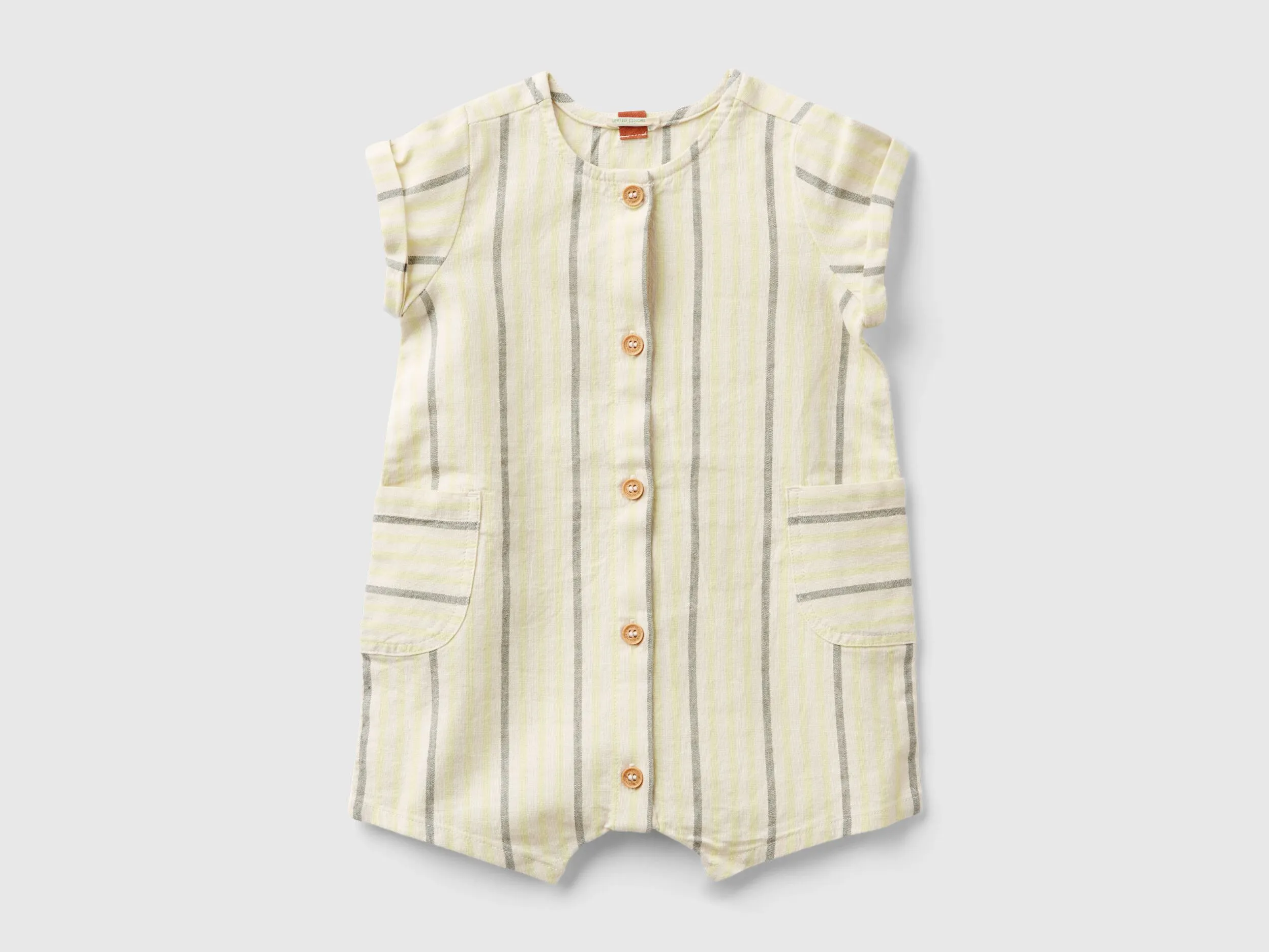 Striped romper in cotton blend - Vanilla | Benetton