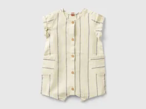 Striped romper in cotton blend - Vanilla | Benetton