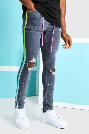 Super Skinny Ripped Knee Ombre Tape Jeans