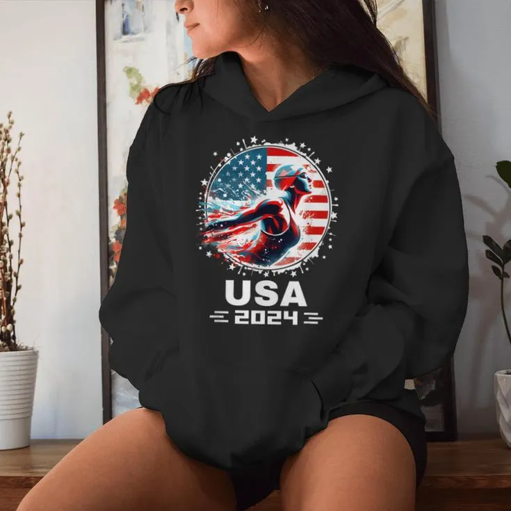 Swimming United States Team American Flag Swimming Women Hoodie