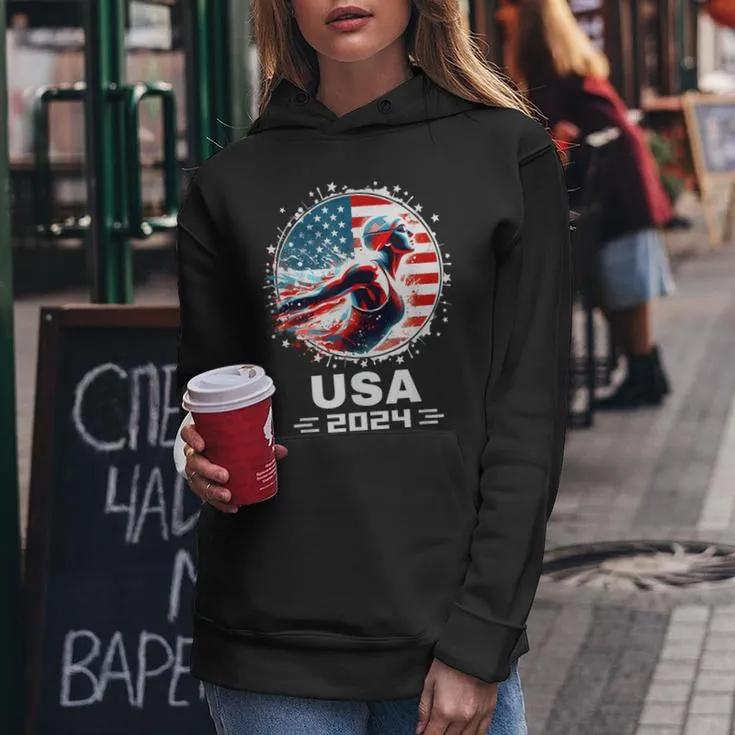 Swimming United States Team American Flag Swimming Women Hoodie