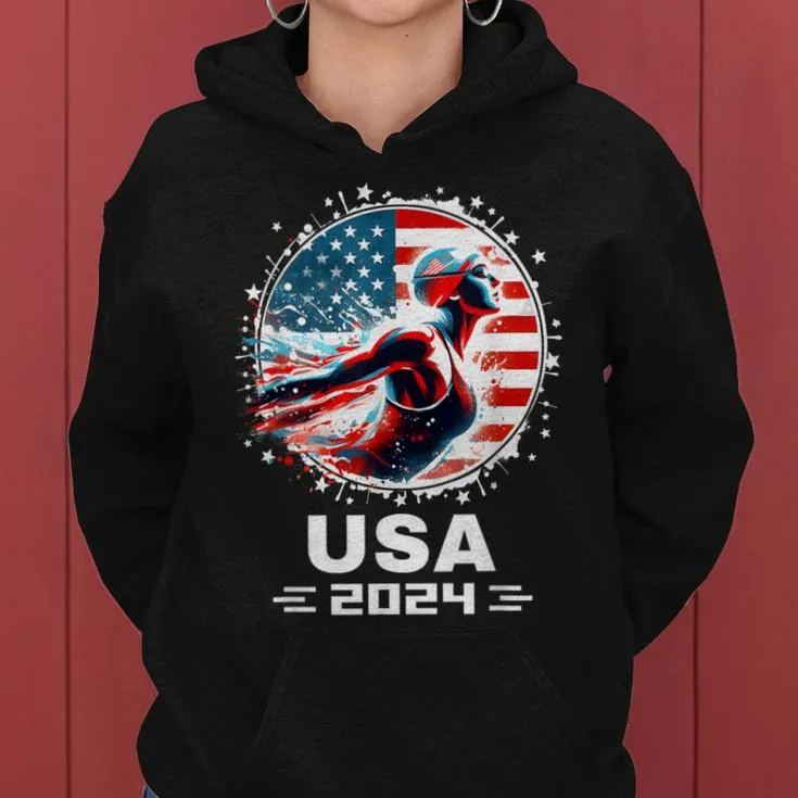 Swimming United States Team American Flag Swimming Women Hoodie