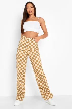 Tall Checkerboard Printed Boyfriend Jeans