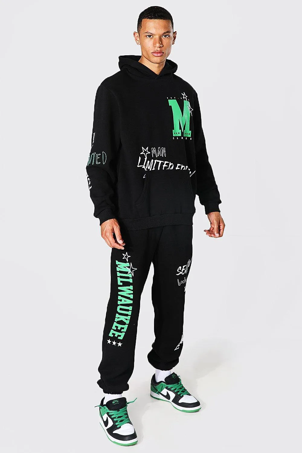 Tall M Graffiti Print Hooded Tracksuit | boohooMAN UK